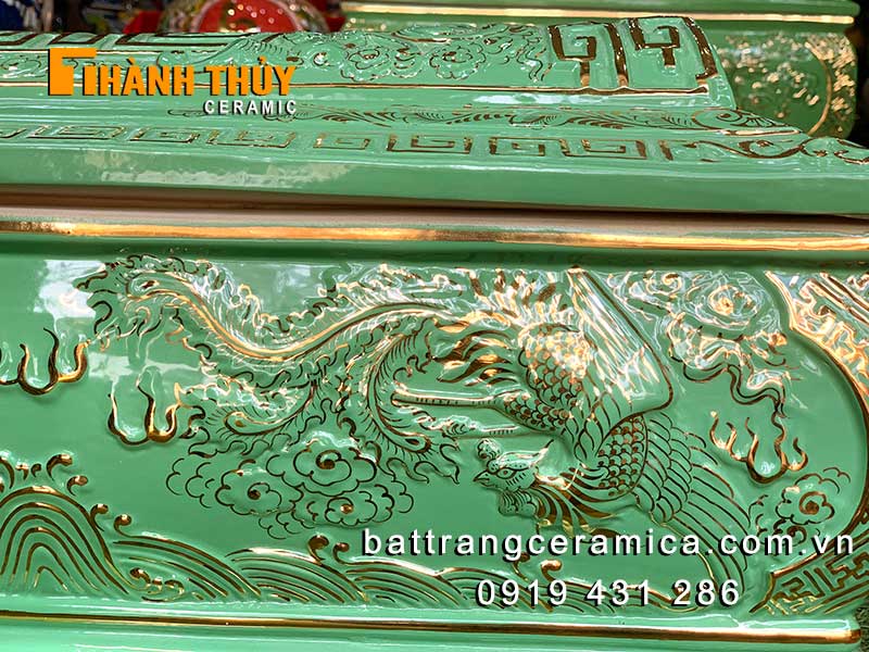 Tiểu quách tứ linh men ngọc vẽ vàng 24k cao cấp gốm sứ Bát Tràng