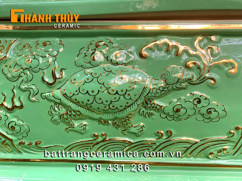 Tiểu quách tứ linh men ngọc vẽ vàng 24k cao cấp gốm sứ Bát Tràng