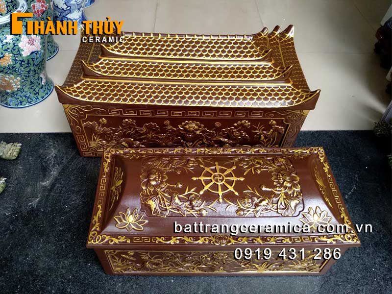 Tiểu quách sành mái chùa hoa Sen nổi Bát Tràng cao cấp bền lâu
