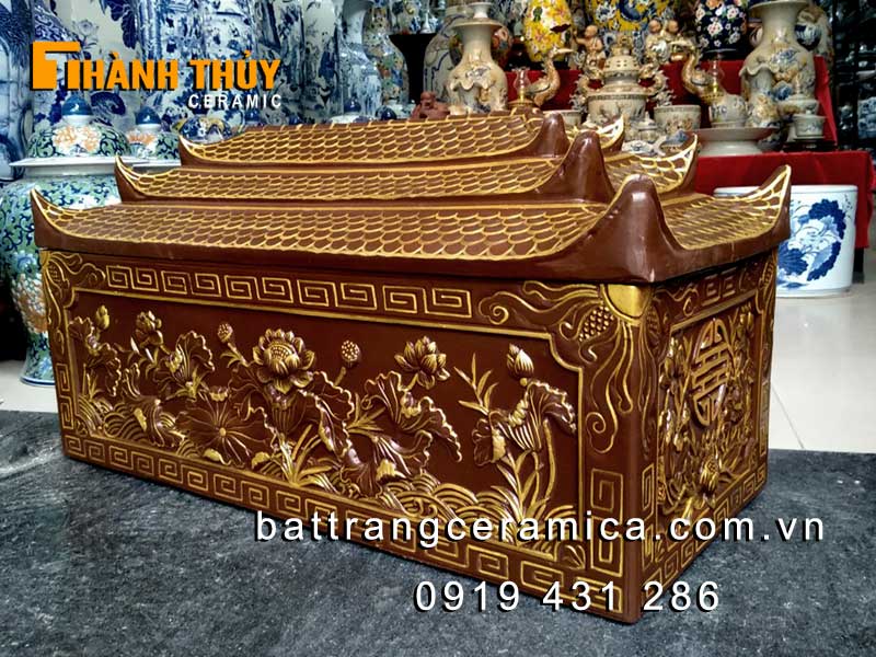 Tiểu quách sành mái chùa hoa Sen nổi Bát Tràng cao cấp bền lâu
