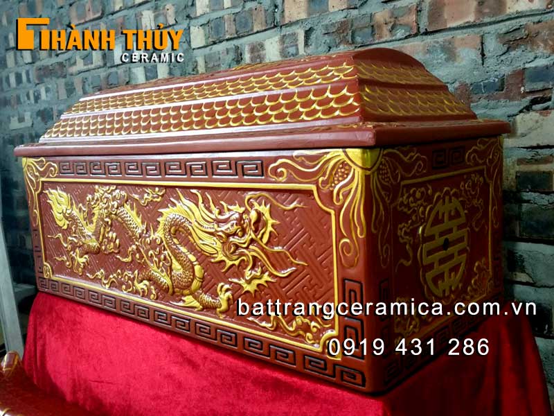 Quách tiểu rồng nổi gốm nâu đỏ cao cấp may mắn tinh xảo