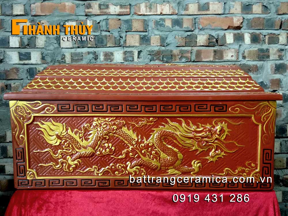 Quách tiểu rồng nổi gốm nâu đỏ cao cấp may mắn tinh xảo 