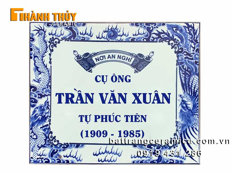 Bia mộ sứ men lam rồng phượng 30x40 bền đẹp giá tốt Hà Nội
