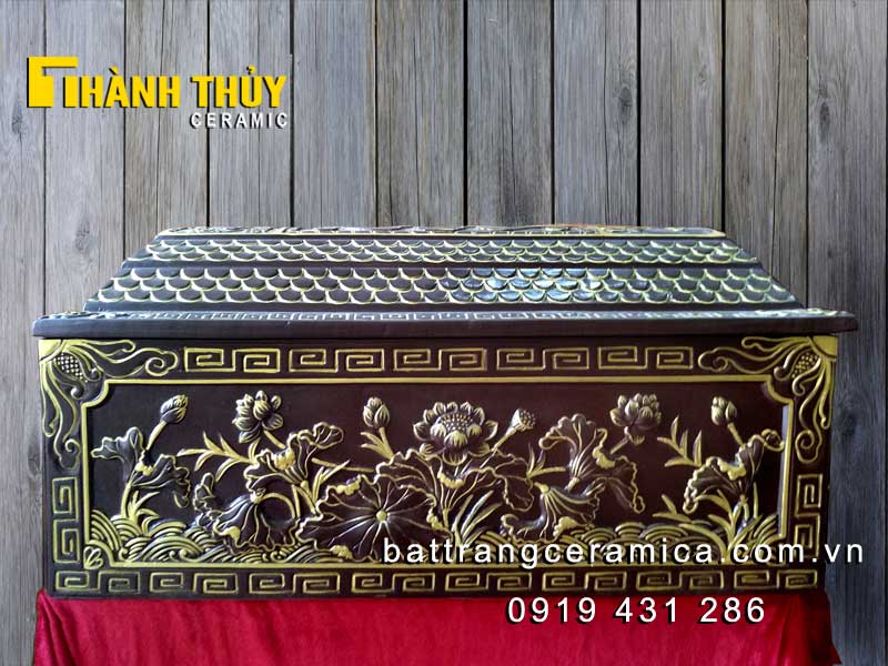 Tiểu quách sành hoa Sen nổi cao cấp Bát Tràng bền đẹp