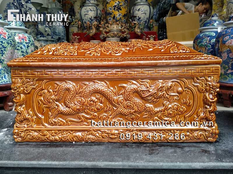 Quách Tiểu Bát Tràng Rồng Nổi Men Da Lươn Sang Trọng Độc Đáo 