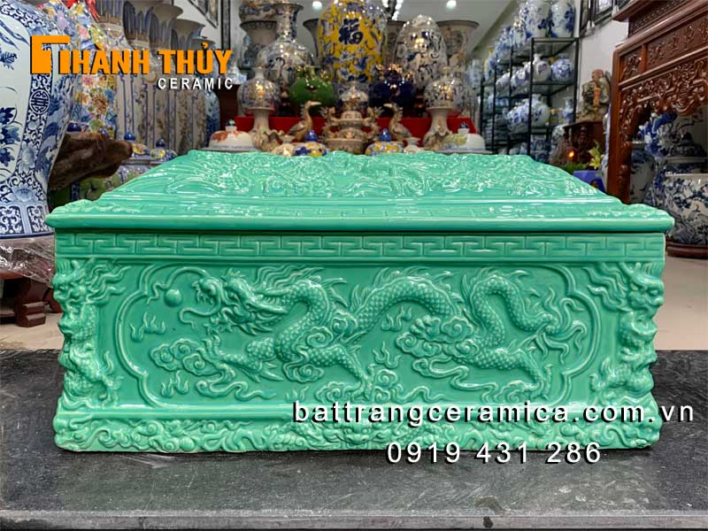 Quách tiểu Bát Tràng rồng nổi men xanh ngọc chất lượng cao