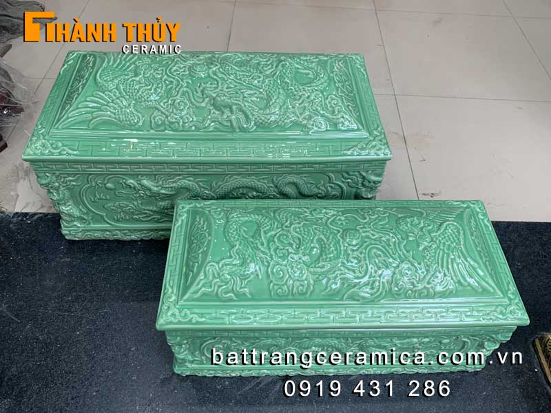 Quách tiểu Bát Tràng rồng nổi men xanh ngọc chất lượng cao