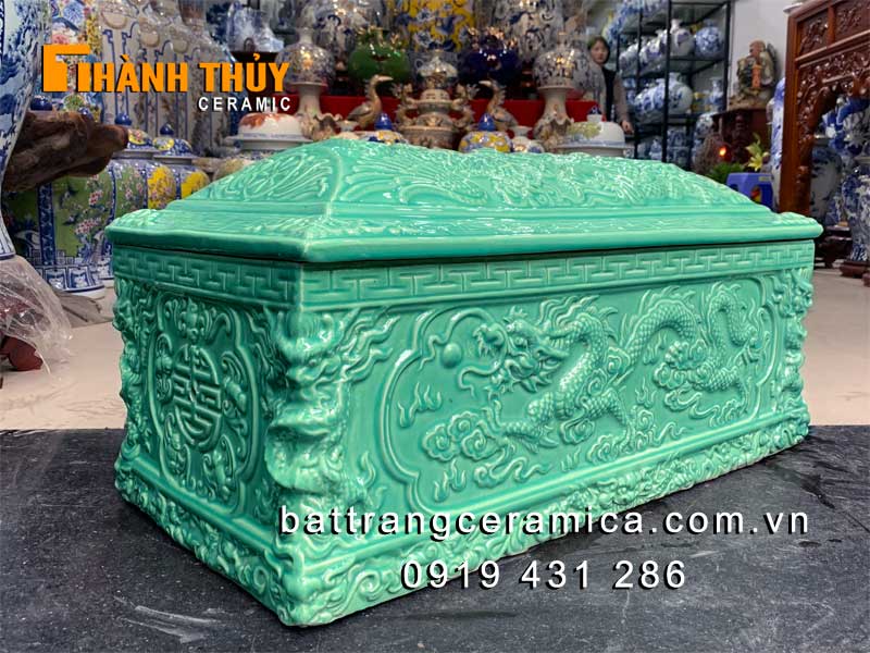 Quách tiểu Bát Tràng rồng nổi men xanh ngọc chất lượng cao