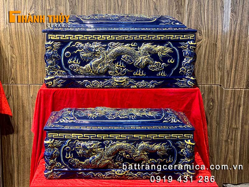 Tiểu quách Bát Tràng rồng xanh hoàng thủy tinh xảo bền đẹp
