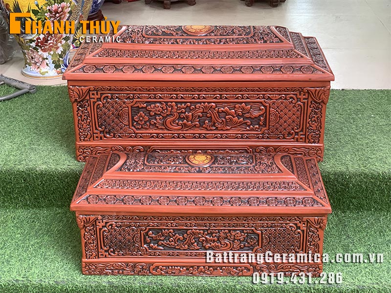 Bộ tiểu quách Ngũ Phúc gốm đỏ Bát Tràng cao cấp bền đẹp hợp mệnh 
