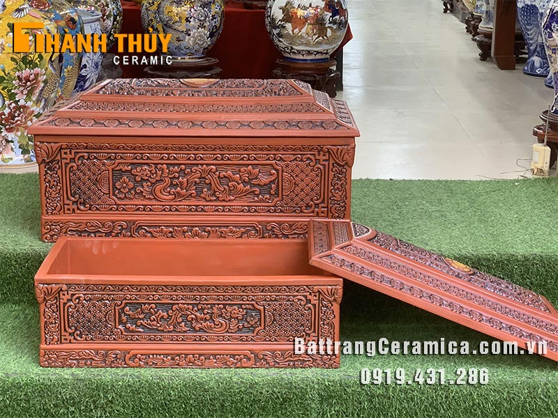 Bộ tiểu quách Ngũ Phúc gốm đỏ Bát Tràng cao cấp bền đẹp hợp mệnh