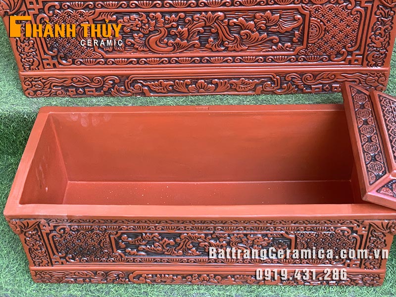Bộ tiểu quách Ngũ Phúc gốm đỏ Bát Tràng cao cấp bền đẹp hợp mệnh