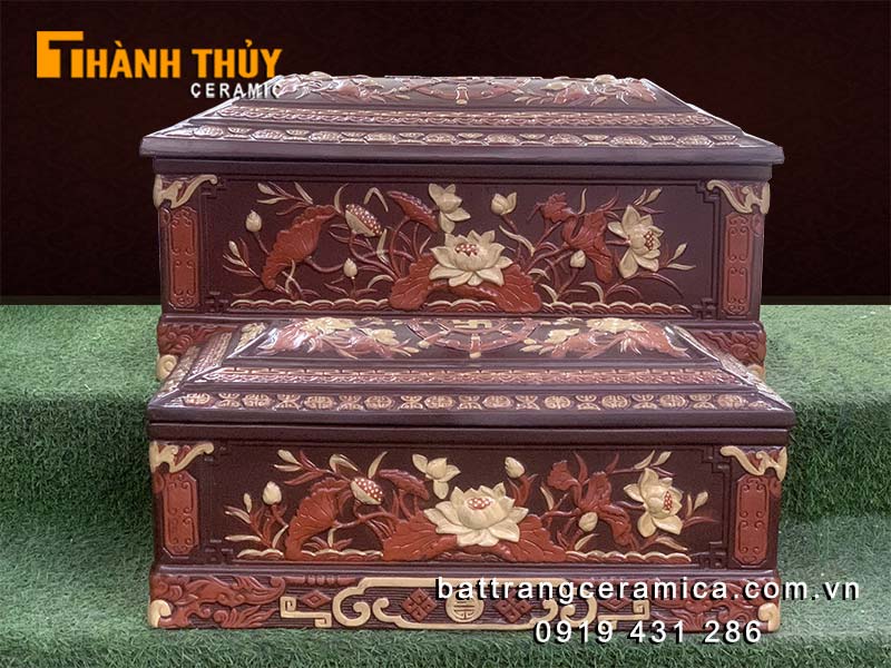 Tiểu quách sành Liên Hoa Cát Tường Bát Tràng cao cấp sang trọng
