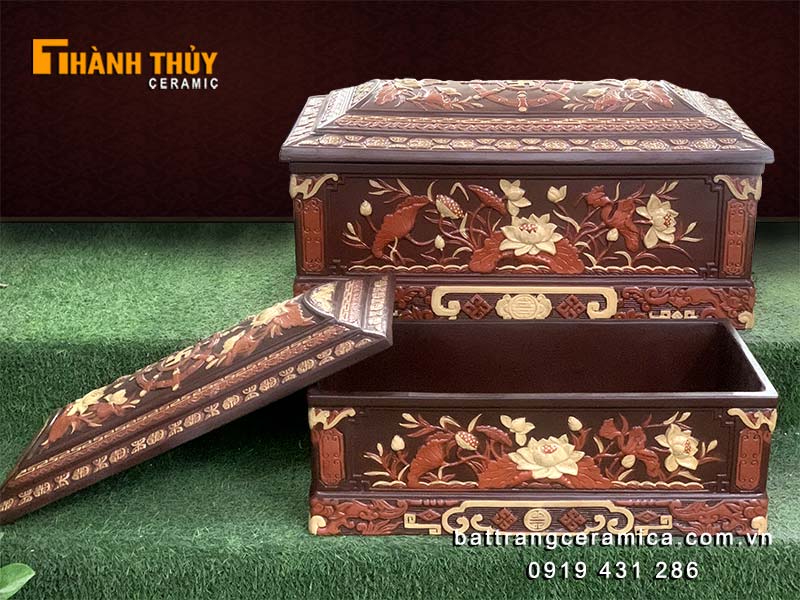 Tiểu quách sành Liên Hoa Cát Tường Bát Tràng cao cấp sang trọng