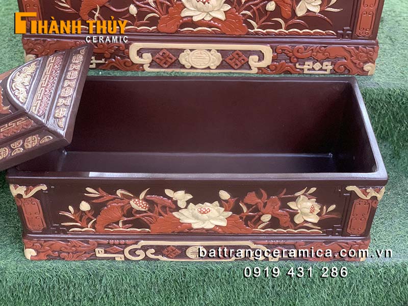 Tiểu quách sành Liên Hoa Cát Tường Bát Tràng cao cấp sang trọng