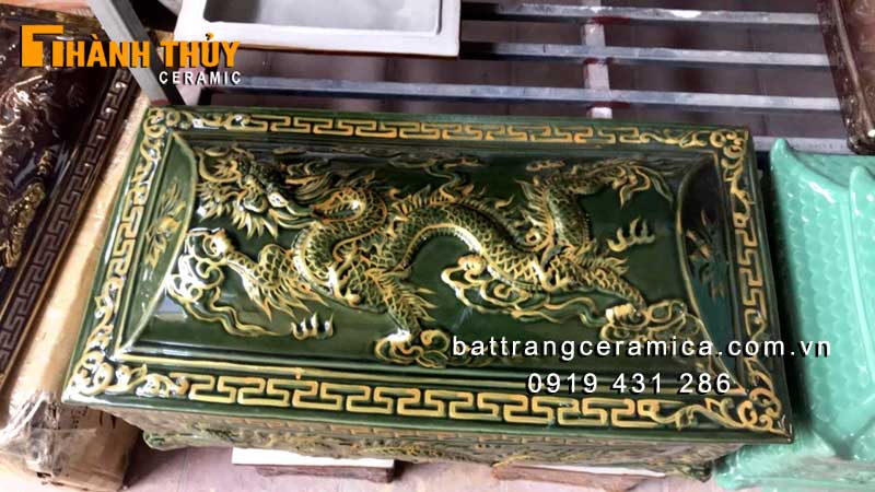 Quách tiểu sứ Rồng men Rêu vàng cổ sang trọng, bền đẹp