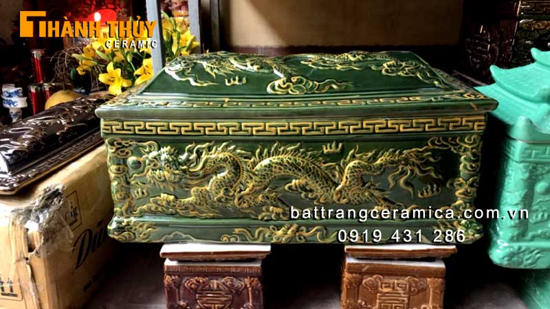 Quách tiểu sứ Rồng men Rêu vàng cổ sang trọng, bền đẹp
