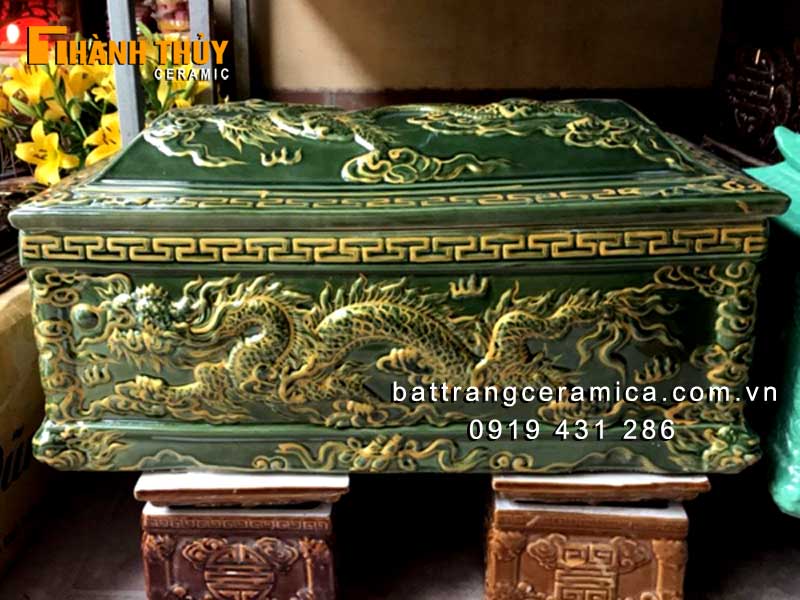Quách tiểu sứ Rồng men Rêu vàng cổ sang trọng, bền đẹp 