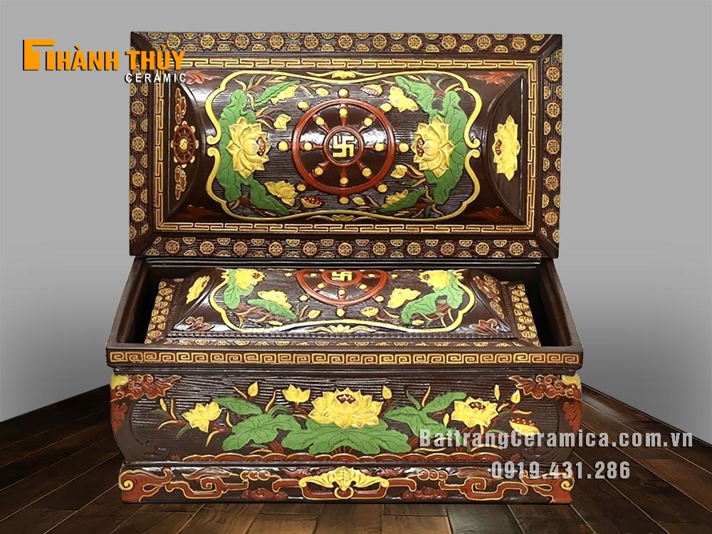 Tiểu quách gốm hoa sen Bát Tràng đẹp bền sang trọng giá tốt
