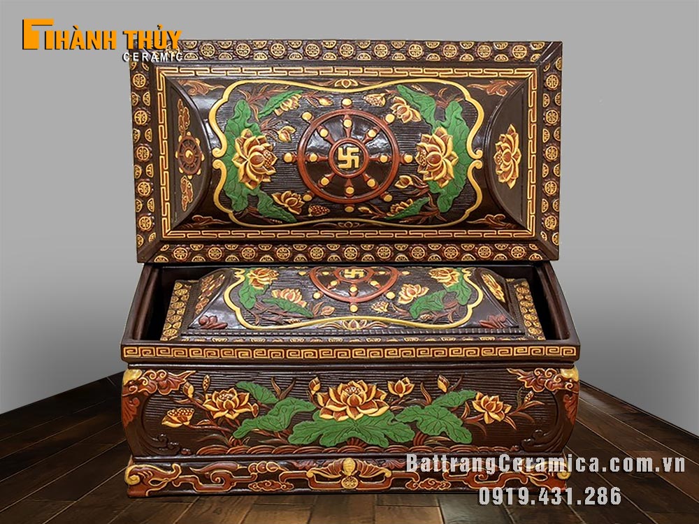Tiểu quách gốm hoa sen Bát Tràng đẹp bền sang trọng giá tốt 