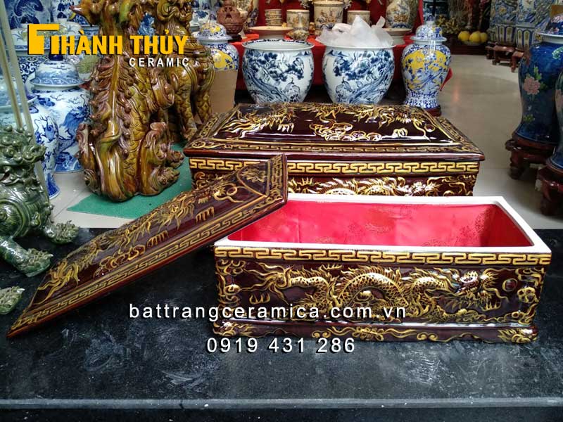 Tiểu quách sứ Rồng nổi men nâu cổ cao cấp Sang trọng Giá tốt