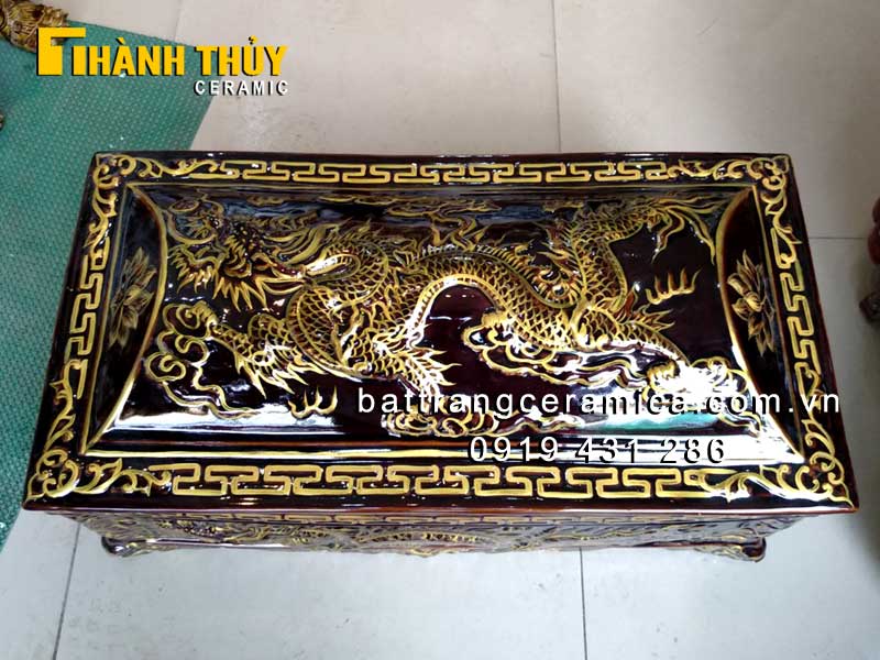 Tiểu quách sứ Rồng nổi men nâu cổ cao cấp Sang trọng Giá tốt