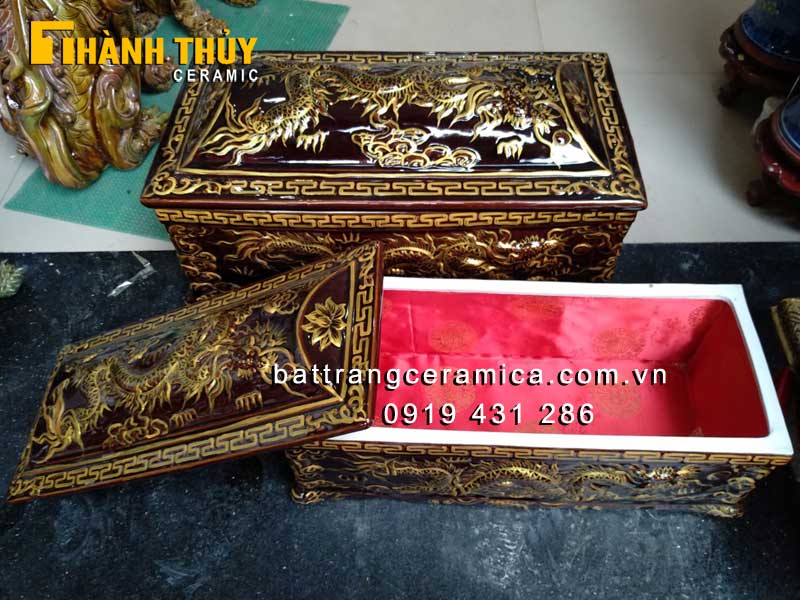 Tiểu quách sứ Rồng nổi men nâu cổ cao cấp Sang trọng Giá tốt