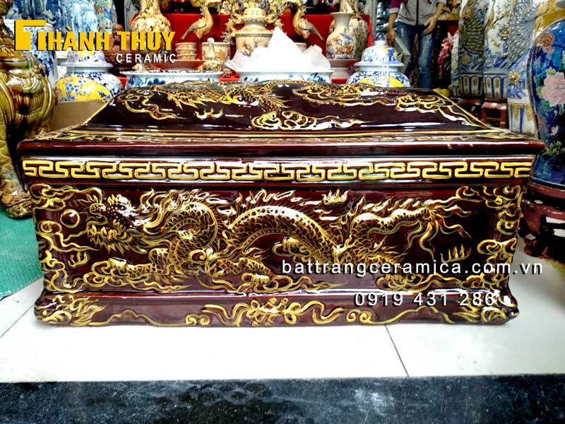 Tiểu quách sứ Rồng nổi men nâu cổ cao cấp Sang trọng Giá tốt 