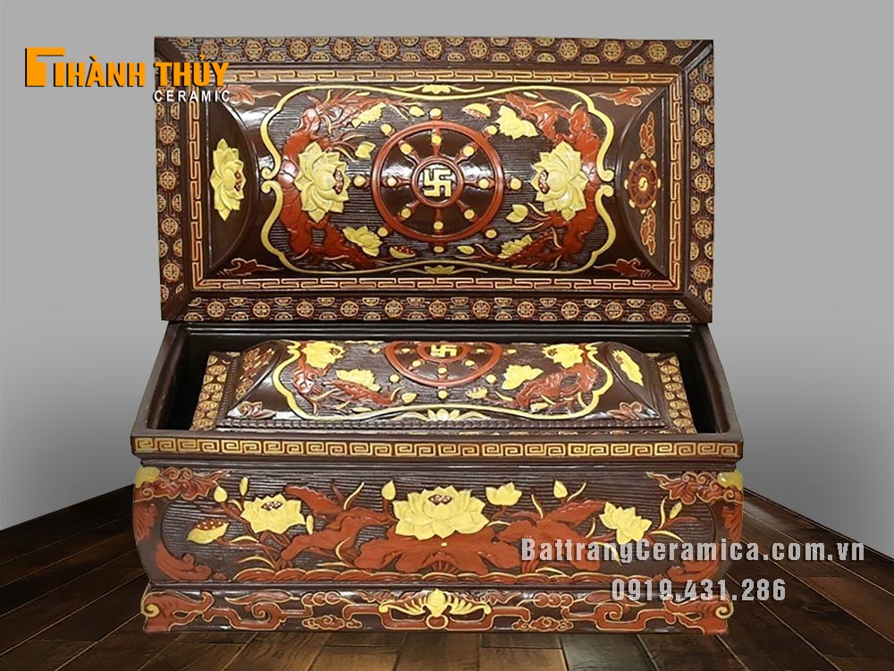 Bộ tiểu quách gốm nâu hoa Sen chân quỳ sang trọng tiện lợi