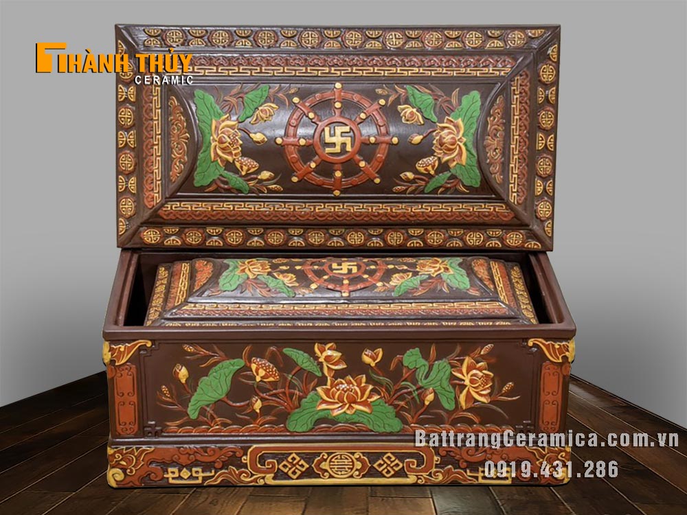 Bộ tiểu quách gốm hoa Sen Hàng cao cấp Bát Tràng bền đẹp