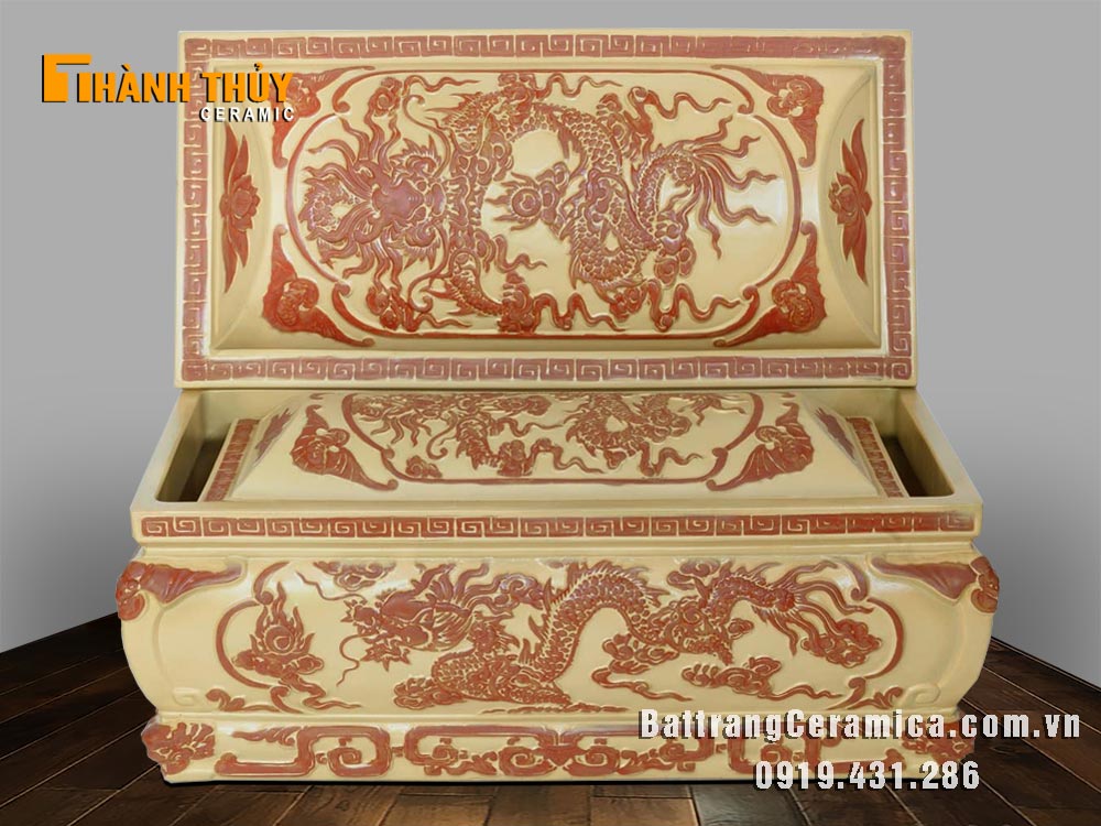 Bộ tiểu quách gốm rồng vàng lưu ly Bát Tràng cao cấp bền đẹp 
