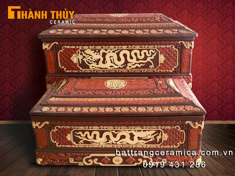 Tiểu quách sành Ngũ Phúc Kim Tiền Bát Tràng cao cấp sang trọng