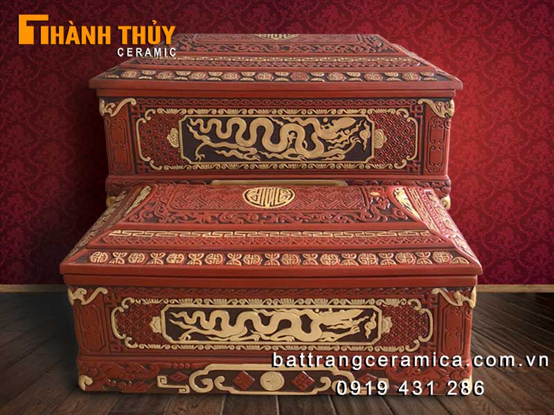 Tiểu quách sành Ngũ Phúc Kim Tiền nâu đỏ cao cấp Bát Tràng bán chạy