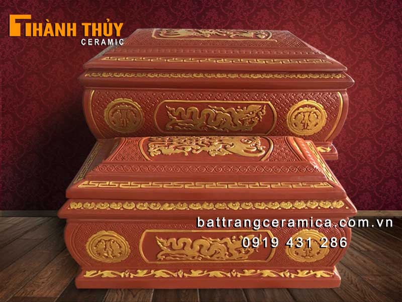 Tiểu quách sành Ngũ Phúc Kim Tiền chân quỳ Bát Tràng cao cấp sang trọng 