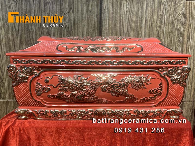 Bộ Tiểu Quách Rồng Mạ Vàng Đỏ Gốm Sứ Bát Tràng Sang Trọng May Mắn