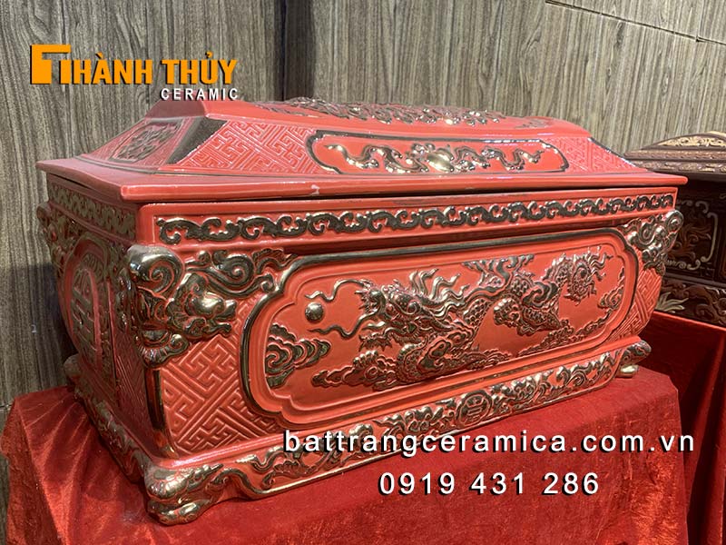 Bộ Tiểu Quách Rồng Mạ Vàng Đỏ Gốm Sứ Bát Tràng Sang Trọng May Mắn