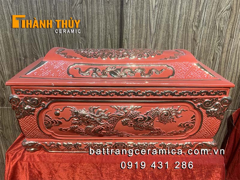 Bộ Tiểu Quách Rồng Mạ Vàng Đỏ Gốm Sứ Bát Tràng Sang Trọng May Mắn