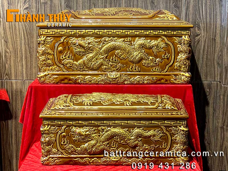 bộ tiểu quách rồng luân hồi vàng da lươn gốm sứ Bát Tràng cao cấp phong thuỷ may mắn 