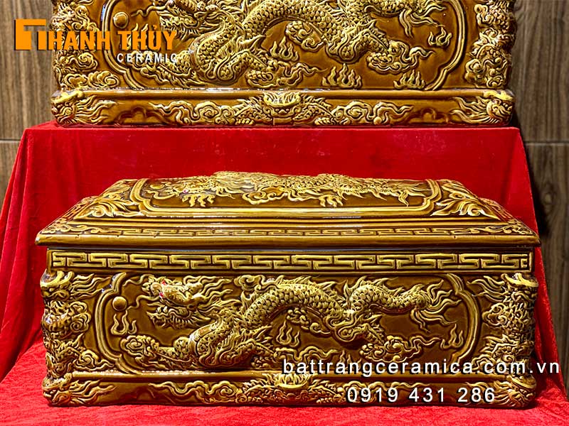 bộ tiểu quách rồng luân hồi vàng da lươn gốm sứ Bát Tràng cao cấp phong thuỷ may mắn