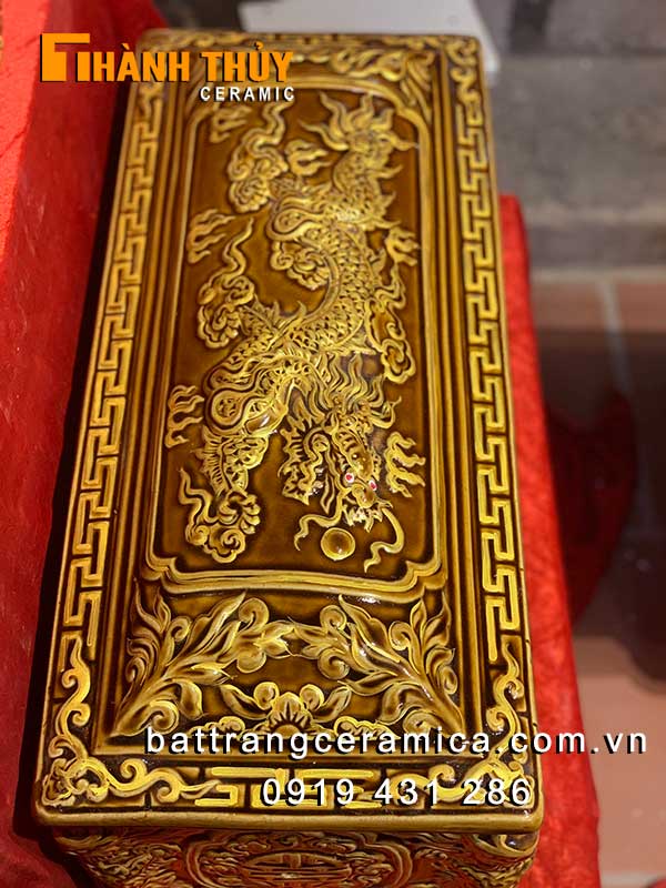 bộ tiểu quách rồng luân hồi vàng da lươn gốm sứ Bát Tràng cao cấp phong thuỷ may mắn