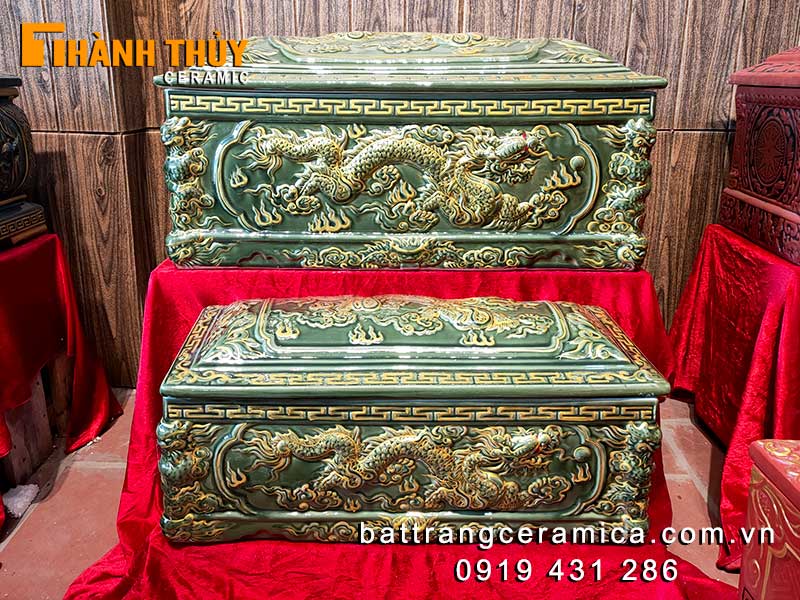 Quách tiểu Rồng luân hồi hoàng mộc nhũ vàng gốm sứ Bát Tràng 