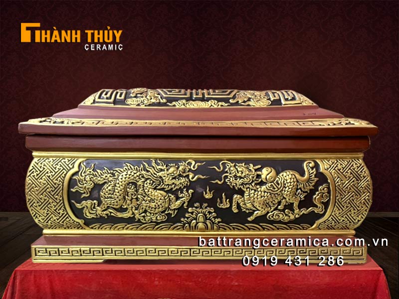 Tiểu quách sành dát vàng tứ linh sang trọng cao cấp Bát Tràng