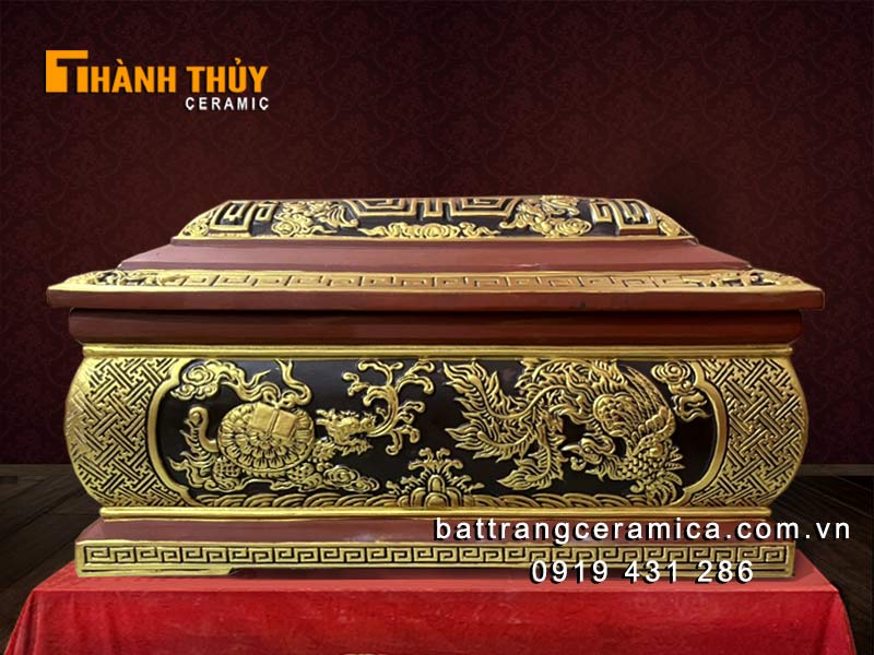 Tiểu quách sành dát vàng tứ linh sang trọng cao cấp Bát Tràng