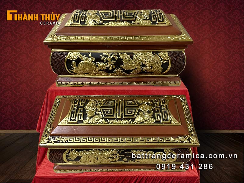 Tiểu quách sành dát vàng tứ linh sang trọng cao cấp Bát Tràng