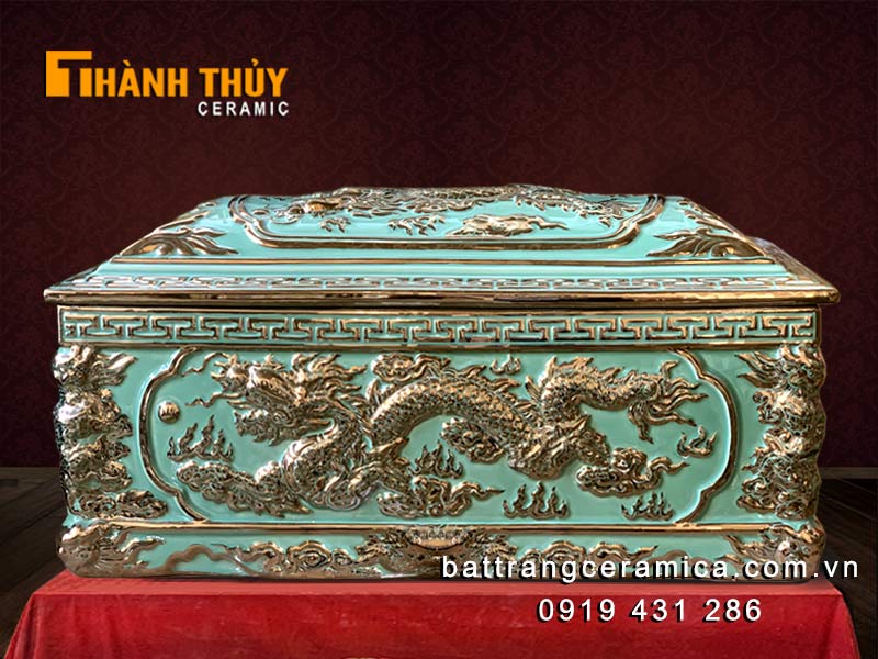 Tiểu quách bát tràng mạ vàng men xanh ngọc sang trọng cao cấp