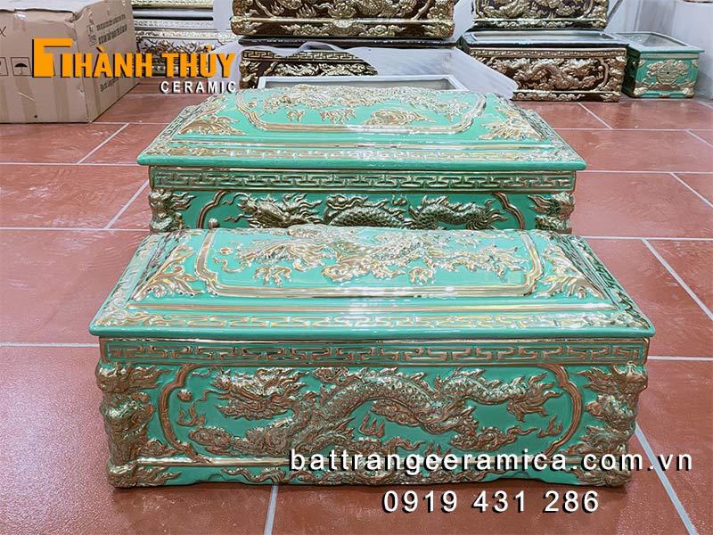 Tiểu quách bát tràng mạ vàng men xanh ngọc sang trọng cao cấp