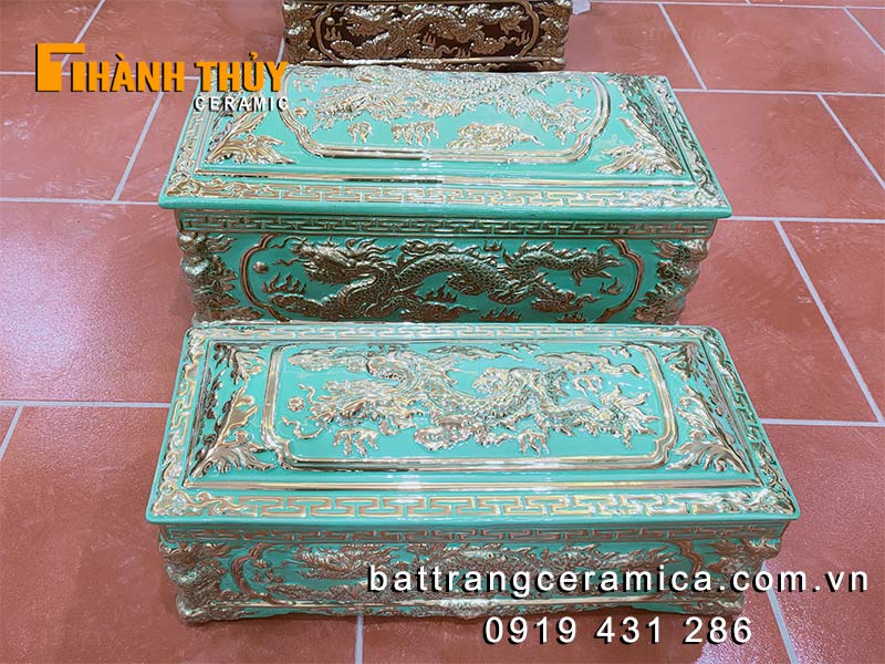 Tiểu quách bát tràng mạ vàng men xanh ngọc sang trọng cao cấp