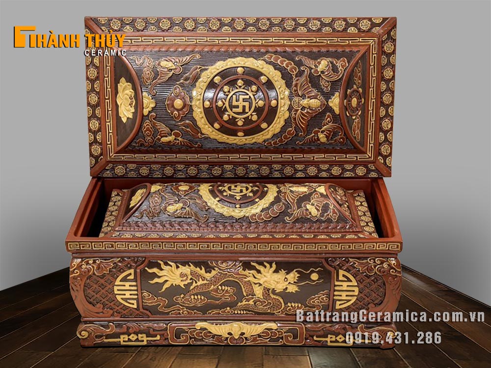 Bộ tiểu quách Kim long ngũ phúc gốm Bát Tràng bền đẹp sang trọng 