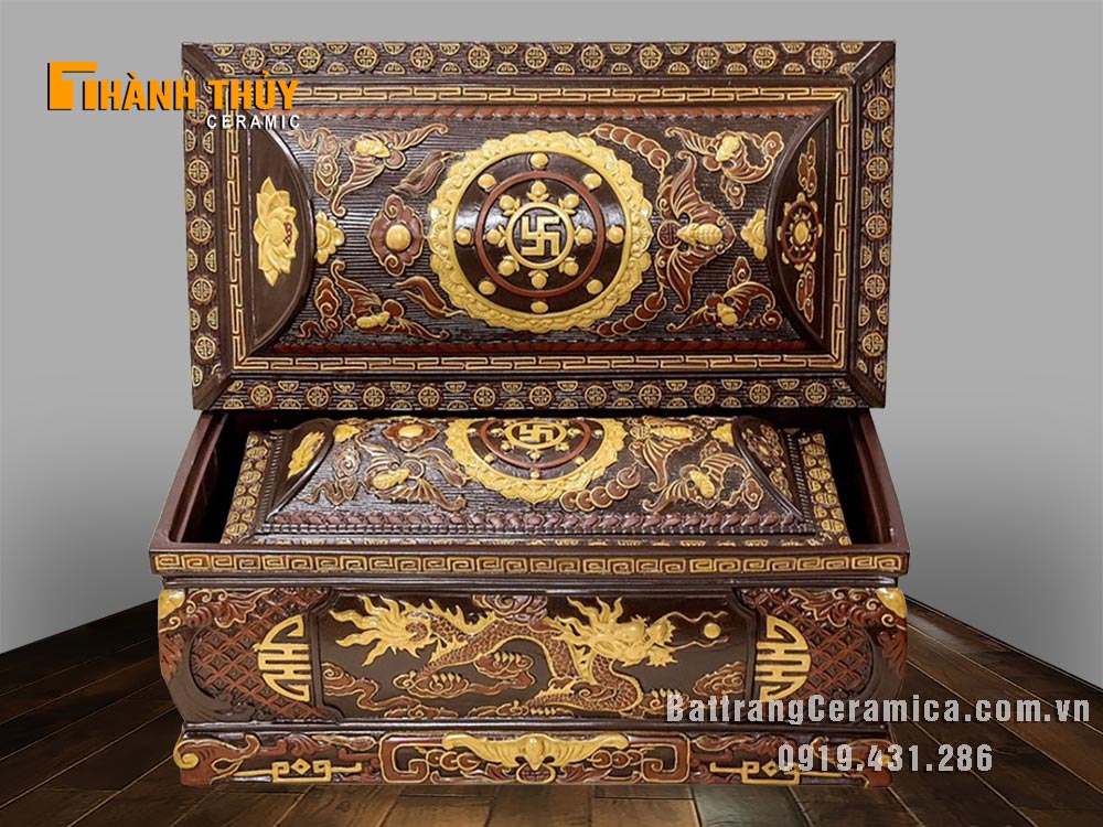 Bộ tiểu quách Kim long ngũ phúc gốm Bát Tràng bền đẹp sang trọng