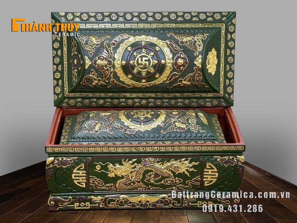 Bộ tiểu quách rồng ngũ phúc xanh lục bảo cao cấp Bát Tràng 